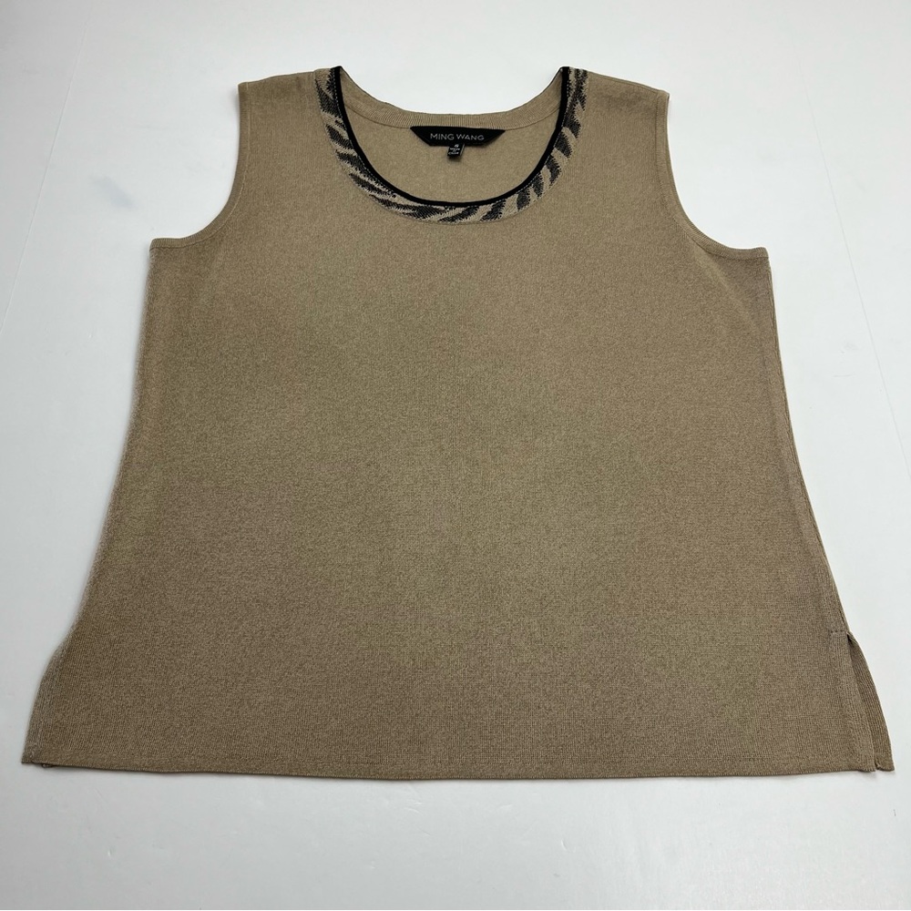 Ming Wang Sleeveless Tank Top Knit Shell‎ Taupe Beige Tan Womens Small Office